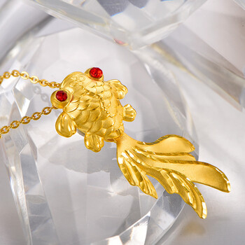 赛菲尔足金吊坠 女士款 金鱼黄金锆石吊坠项链挂坠 黄金吊坠 女