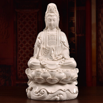 戴玉堂 18吋20吋玉白坐莲观音菩萨佛像德化白瓷陶瓷器观世音佛教摆件