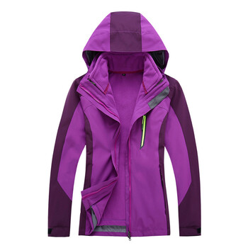 秋冬户外冲锋衣男女三合一两件套加厚加绒抓绒防水透气登山衣服 紫色