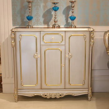 奥玛斯家具欧式实木鞋柜 香槟色欧式古典家具客厅储物柜收纳柜带抽屉