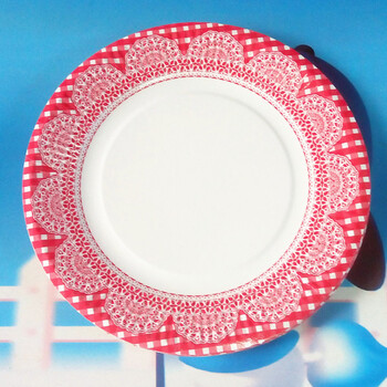一口米 一次性纸盘7寸纸盘蕾丝花边纸盘10枚/包 蕾丝纸盘红色