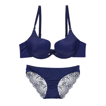 内衣少女小胸聚拢性感女士深v聚拢文胸套装诱惑 yf 深蓝色套装 70c