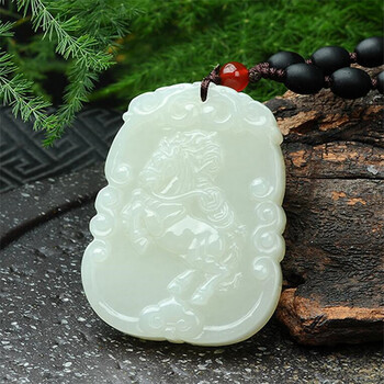 冰之玉 和田玉白玉马牌吊坠男女款生肖马玉佩玉牌挂件 附证书