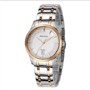 博仕顿(boshidun)情侣手表 简约时尚钢带石英表 间金白面女