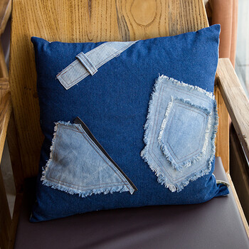 唐兔兔 牛仔风拼布抱枕桌旗 g款 深蓝牛仔补丁 30cm*120cm