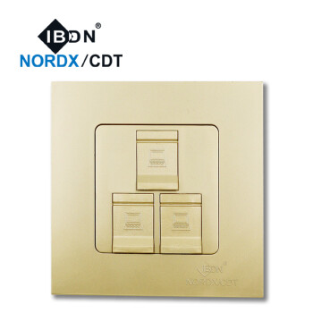 IBDN网络面板单双三四口 86模块插座信息面板(含模块) 金色三口+网络模块