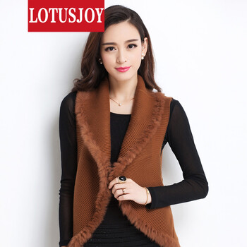 LOTUSJOY春秋韩版时尚毛领毛针织衫马夹女 中长款马甲背心 修身气质简约093 驼黄色 均码