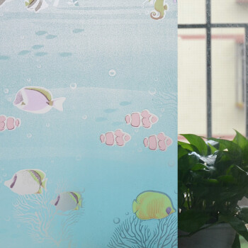 
                                        盛宝自粘玻璃磨砂贴纸膜 防水防晒透光不透明窗贴卫生间浴室办公室窗户贴纸彩装膜 海底世界-蓝底 0.9米宽*2米长                