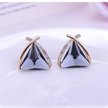 索格丽 三角形仿水晶时尚气质耳钉女款简约个性耳环饰品 灰色