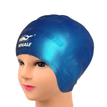 鲸鱼儿童游泳帽男女童加大长发舒适不勒头泳帽 宝宝时尚护耳泳帽 宝蓝色