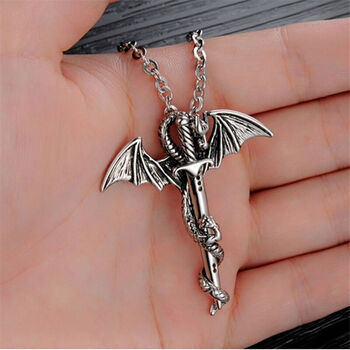 天产 男士 男颈链 钛钢项链魔龙 宝剑