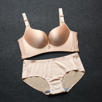 思谜卡(simika)无钢圈内衣光面一片式聚拢调整型文胸套套装 肉色 80b