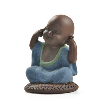 ku-life 紫砂茶宠摆件小和尚茶玩彩砂陶茶具摆件功夫茶道配件 不听