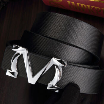 图苏良人 新款m字腰带男士字母平滑扣裤带韩版潮时尚休闲青年皮带男