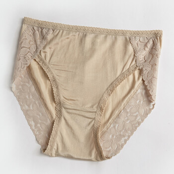 丝煌真丝女士内裤100%桑蚕丝短裤蕾丝针织三角裤 卡其米1154 xl