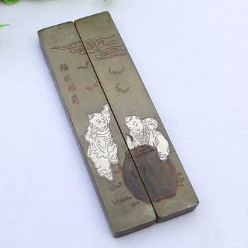 静阁轩黄铜实心小号镇纸镇尺雕图仿古做旧福在眼前铜器铜镇尺镇纸 款