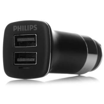 
                                        飞利浦 DLP2011 双USB 车充/车载充电器 双2.4A输出 黑色                