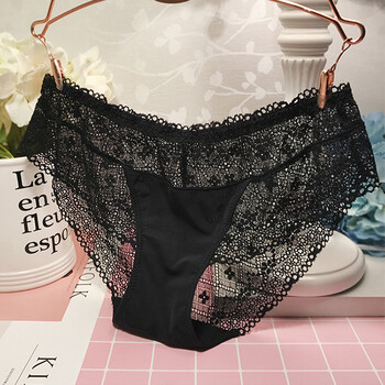 黑色诱惑 黑舒适性感蕾丝冰丝内裤女中低腰三角裤棉档 黑色诱惑-1 m