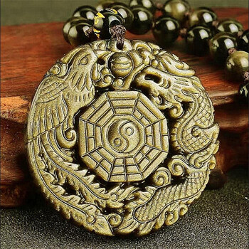 幸福嫁到 金曜石龙凤八卦吊坠项坠男女 饰品礼物 半珠链款