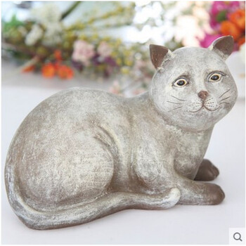 美式乡村 创意复古做旧风格 猫摆件 动物装饰饰品 家居田园摆件 仿生