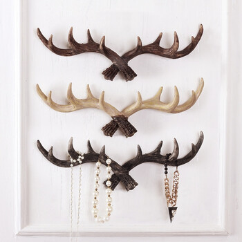 北欧复古创意鹿角装饰挂钩客厅背景墙面工艺饰品挂件衣帽架壁饰 棕色