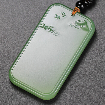 一饰兴旺 和田玉碧玉写意山水吊坠玉石玉器男女款挂件玉坠