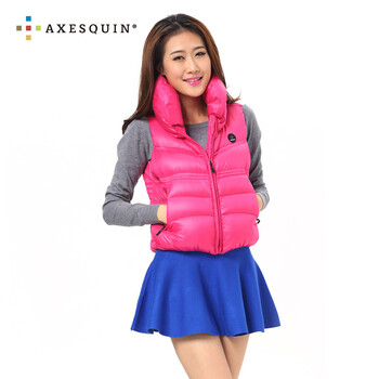 AXESQUIN2015春秋新款羽绒马甲女款外套女装百搭休闲修身羽绒背心坎肩羽绒服马夹 玫瑰红 L