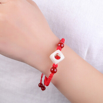 一诗易依 玲珑骰子吊坠男女手编红绳相思豆筛子男女款项链 红色