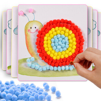 儿童手工制作材料包diy幼儿园礼物宝宝立体粘贴画毛球画玩具