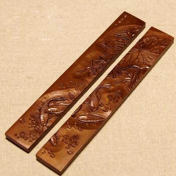 紫铜镇纸把玩件 年年有余书法书房摆件 精雕铜镇尺