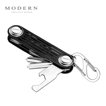 Modern不锈钢钥匙收纳器聪明静音创意男女情侣多功能钥匙扣腰挂汽车钥匙链 黑色