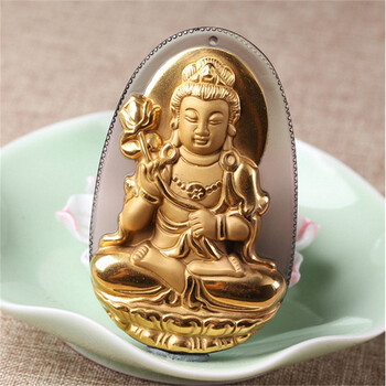 形象派 冰种黑曜石镀金大势至菩萨吊坠男女 马守护神本命佛 全珠链款