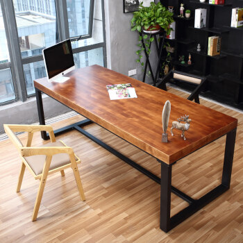 建唐 美式复古铁艺实木书桌餐桌防锈做旧办公桌写字台loft会议桌电脑桌 120*60*75木板5公分