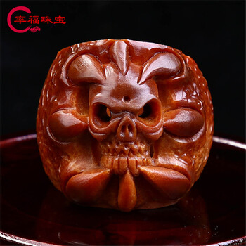 率福 橄榄核雕刻骷髅戒指 文玩把玩橄榄胡冥王戒指扳指男