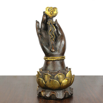 铜佛手 黄铜佛手托如意 铜佛手托荷叶如意 家居摆件 托如意款