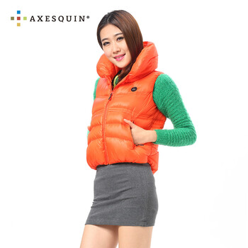 AXESQUIN2015春秋新款羽绒马甲女款外套女装百搭休闲修身羽绒背心坎肩羽绒服马夹 玫瑰红 L