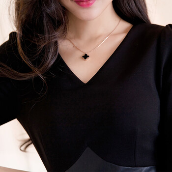 
                                        陶紫（TAOZI）2016秋新款女装修身针织拼皮开叉包臀性感长袖连衣裙子 黑色 M                