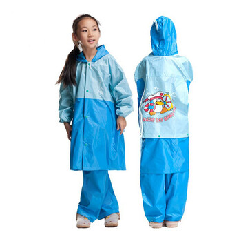 可爱卡通儿童背书包带书包位雨衣雨裤套装时尚拼色雨衣涤塔夫面料经久耐穿不发硬不开裂 粉色 L
