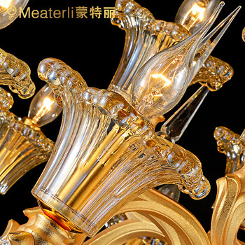 蒙特丽 客厅别墅酒店灯锌合金水晶吊灯66170金色工程灯具/预售:下单15天内发(B) 12+6