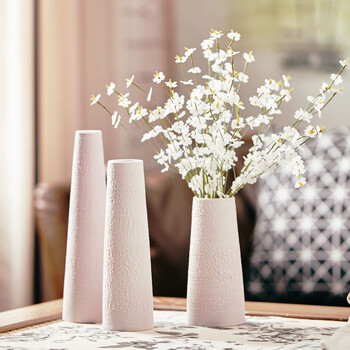 轻文艺纯系日式花器雪花锥形 陶瓷花瓶插花摆件室内装饰品 粉