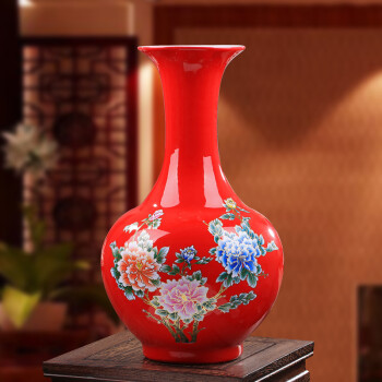 
                                        轩品阁 景德镇陶瓷器 中国红陶瓷落地花瓶新新婚房装饰红色家居喜庆用品 龙凤呈祥赏瓶高46CM                