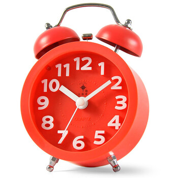 钟表个性小闹钟创意学生双铃儿童闹铃卧室床头夜灯打铃闹表6006红色