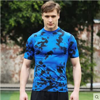 服饰夏季男士短袖t恤圆领青春紧身纯色体恤男装打底夏天半袖 迷彩蓝色