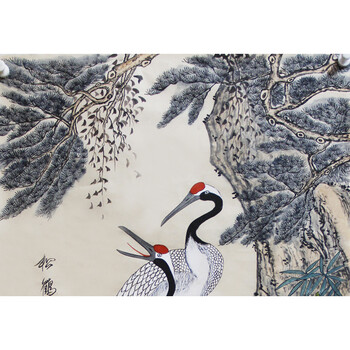 81岁羽毛画创始人 张松 《松鹤延年》