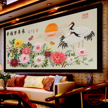 十字绣丝带绣客厅挂画幸福万年长75*145cm_ 4折现价128元