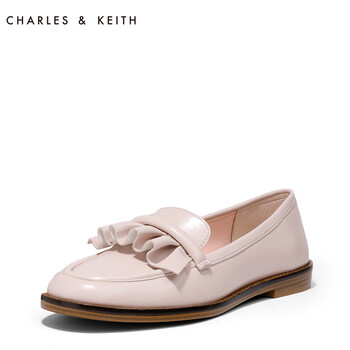 charles&keith新品女鞋ck1-70300368方头中性复古平底鞋 肉色 35