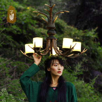 子兰灯饰鹿角吊灯欧式复古美式乡村田园客厅餐厅酒吧客厅灯别墅灯创意个性树脂吊灯酒店工程吊灯 6头