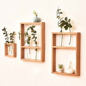 北欧日式墙面上装饰花插橡木实木简约创意壁饰挂饰墙面装饰 原木色