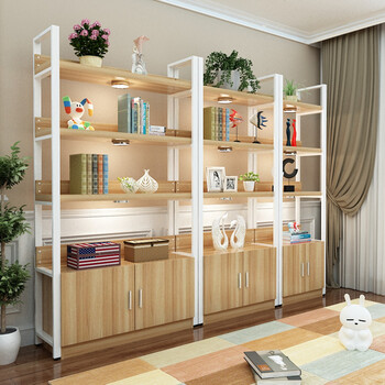 组合货架子 卧室收纳储物展示柜 白色架子 浅胡桃色板子 长60*宽30*高