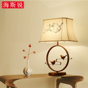 新中式台灯 复古酒店客厅落地灯铁艺装饰小鸟台灯仿古卧室房间古典